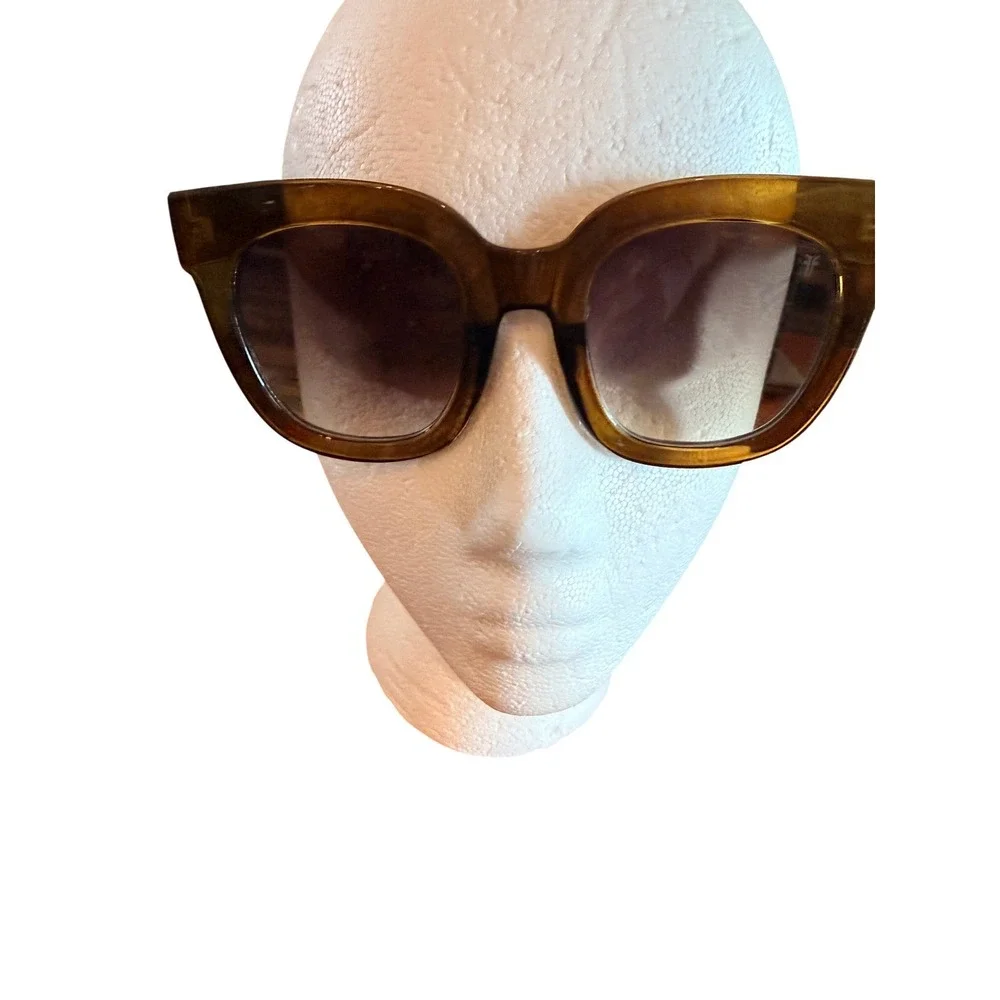 Boho Festival Beach Frye‎ Oversize Sunglasses Amber Brown Square Cat Eye